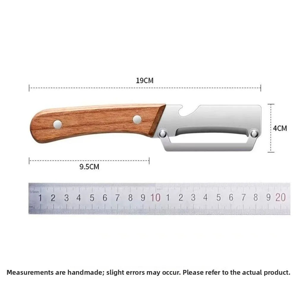 Multi-Functional Vegetable Peeler with Wooden Handle and Bottle Opener Stainless Steel Kitchen Peeler Peeling Tool Kitchen Tool