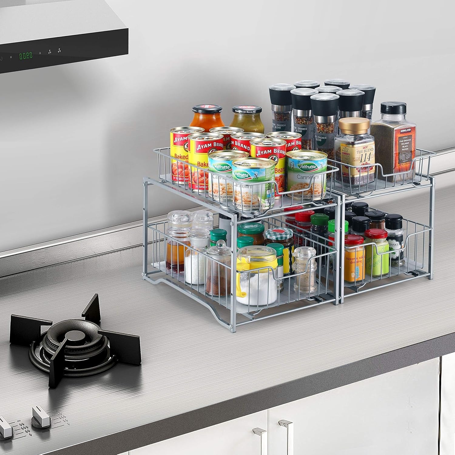 Stackable 2-Tier Vertical Bathroom Storage under Sink Cabinet Organizer, Toilet Vanity Organizer Drawers, Silver