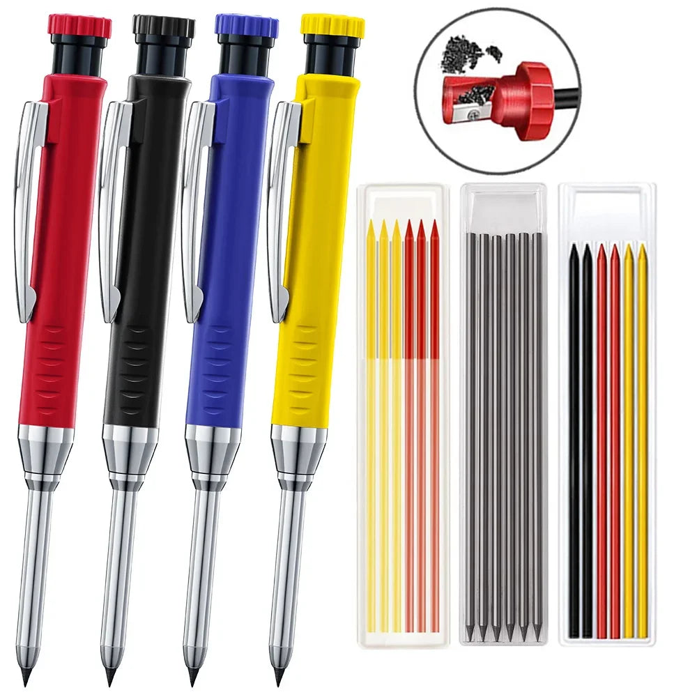 Solid Carpenter Mechanical Pencil with Sharpener Woodworking Tools 2.8Mm 3 Colors Refill Construction Tools Stationery Supply