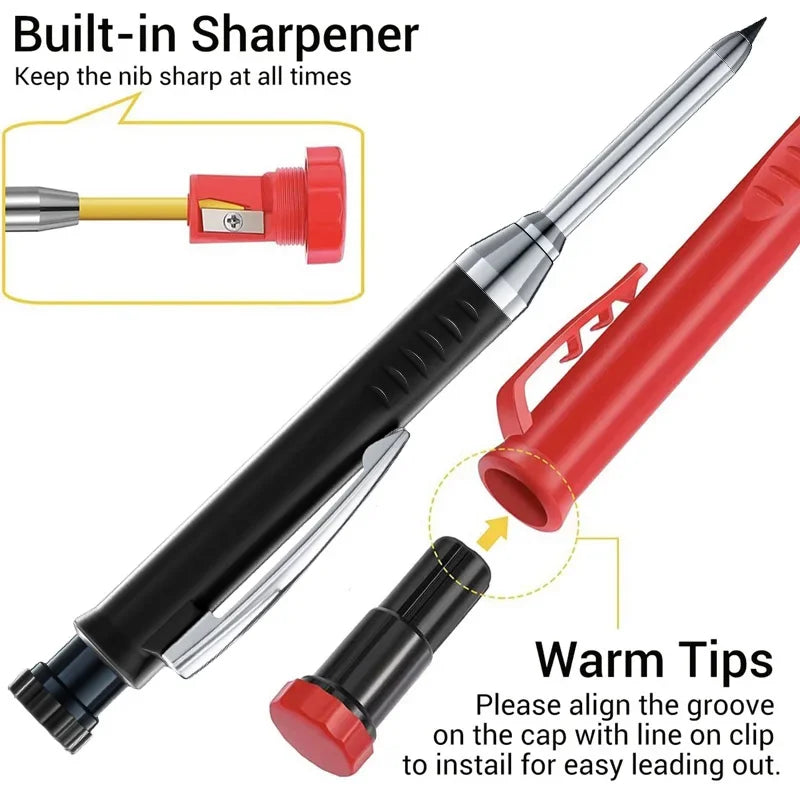 Solid Carpenter Mechanical Pencil with Sharpener Woodworking Tools 2.8Mm 3 Colors Refill Construction Tools Stationery Supply