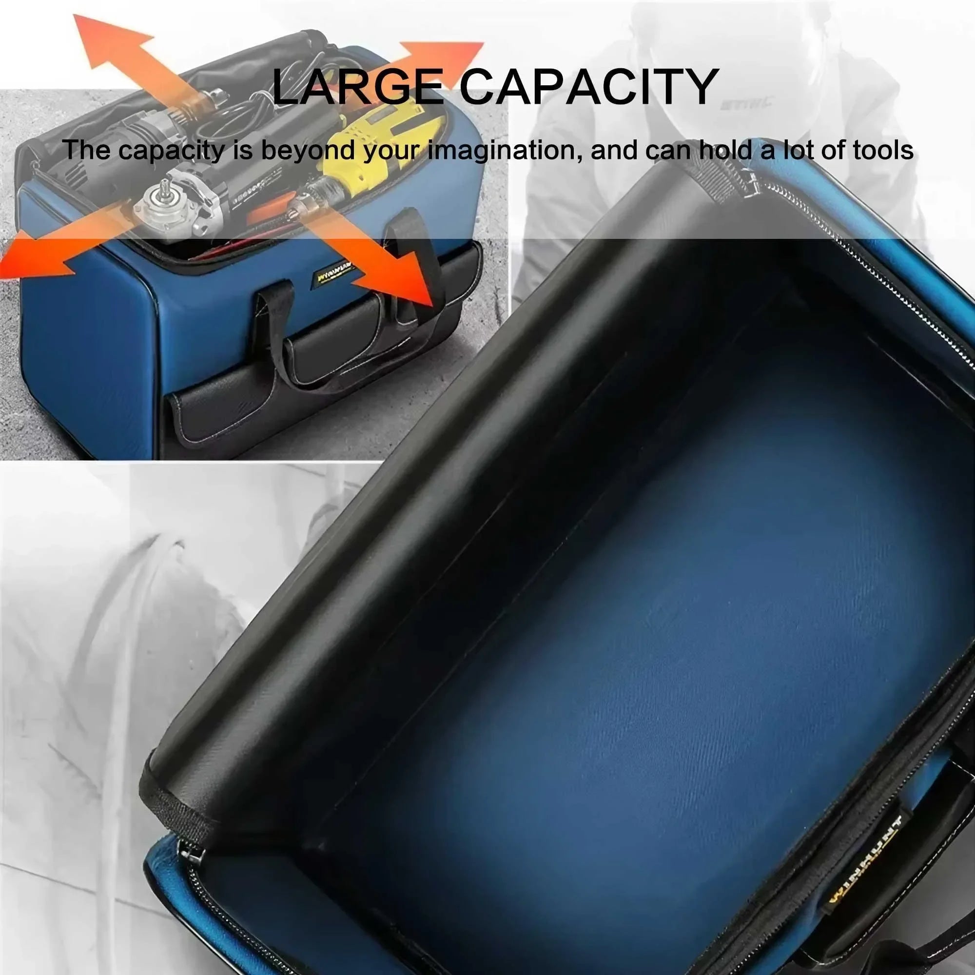 Heavy Duty Tool Bag Large Capacity Organizer with Reinforced Bottom Multi Compartment for Construction Tools