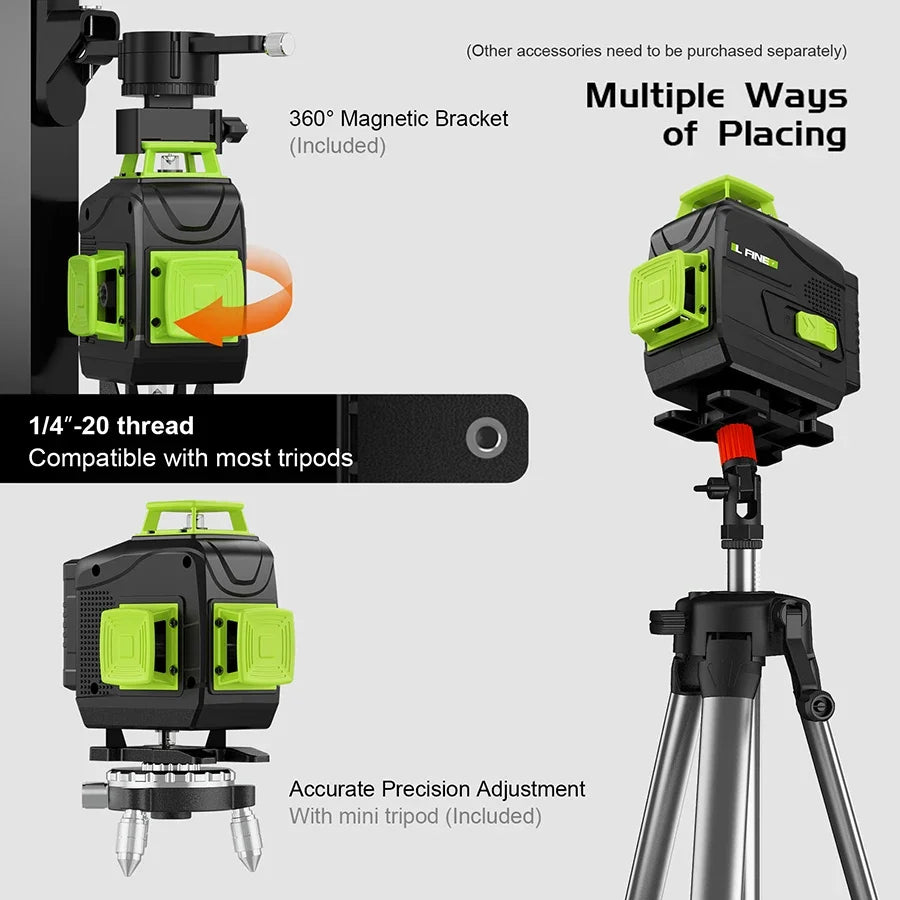 Professional Laser Level: 360 Cross, Green Laser, Self-Leveling Horizontal Vertical Precision,Construction Tools