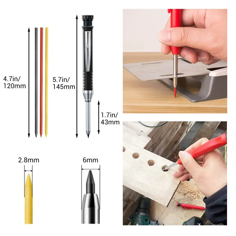 Solid Carpenter Mechanical Pencil with Sharpener Woodworking Tools 2.8Mm 3 Colors Refill Construction Tools Stationery Supply