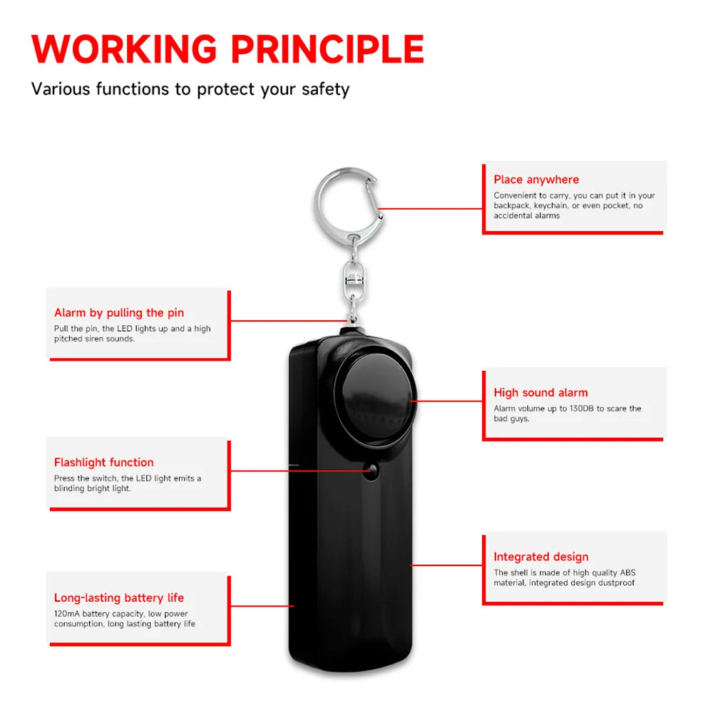 Personal Security Alarm Self Defense 130Db Loud Keychain Portable Safety Alarm for Women Child Elder Girl Emergency Alarm