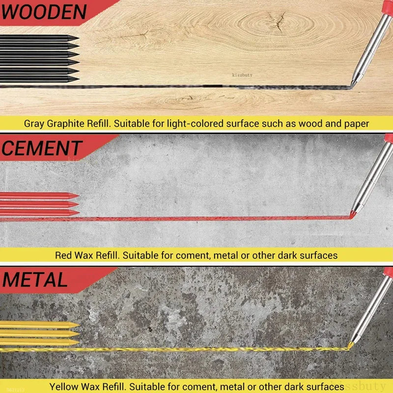Solid Carpenter Mechanical Pencil with Sharpener Woodworking Tools 2.8Mm 3 Colors Refill Construction Tools Stationery Supply