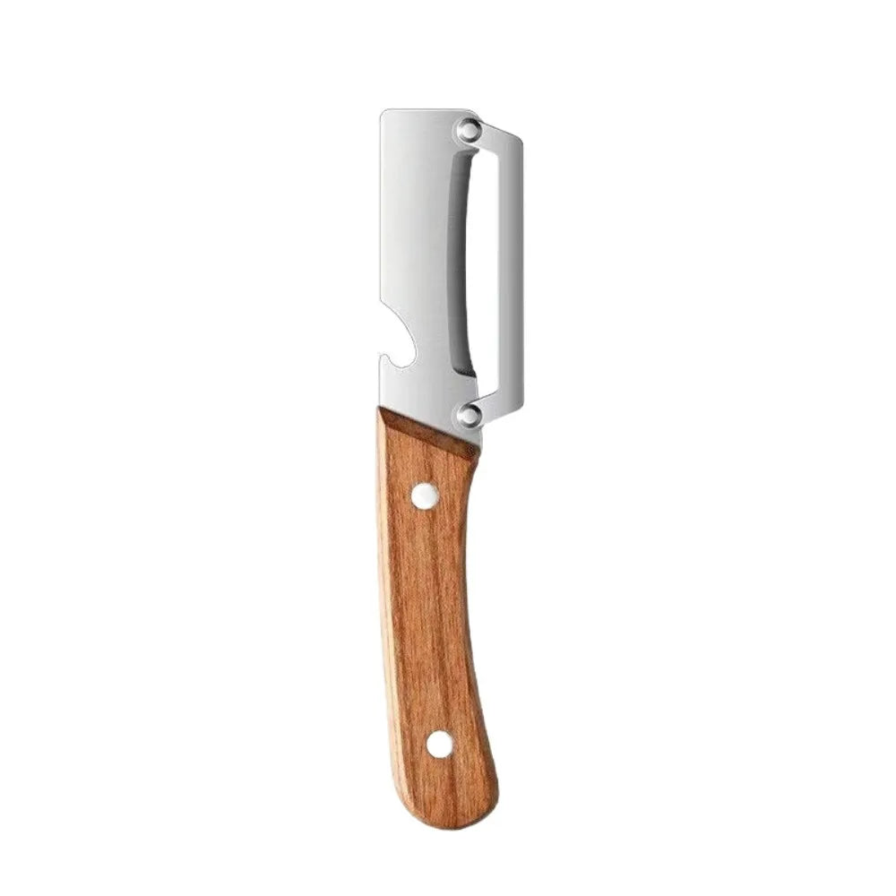 Multi-Functional Vegetable Peeler with Wooden Handle and Bottle Opener Stainless Steel Kitchen Peeler Peeling Tool Kitchen Tool