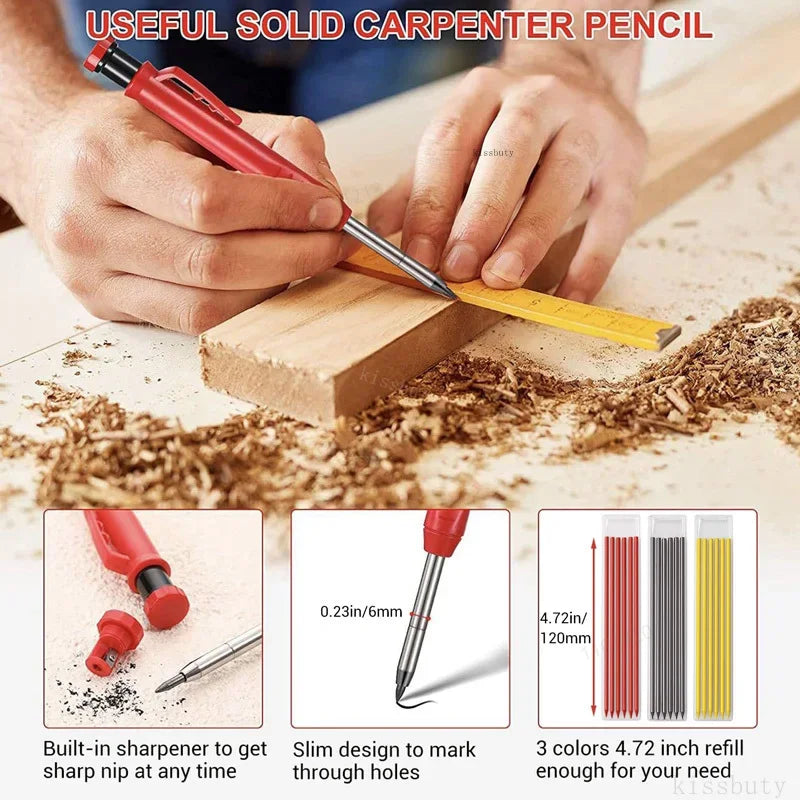 Solid Carpenter Mechanical Pencil with Sharpener Woodworking Tools 2.8Mm 3 Colors Refill Construction Tools Stationery Supply