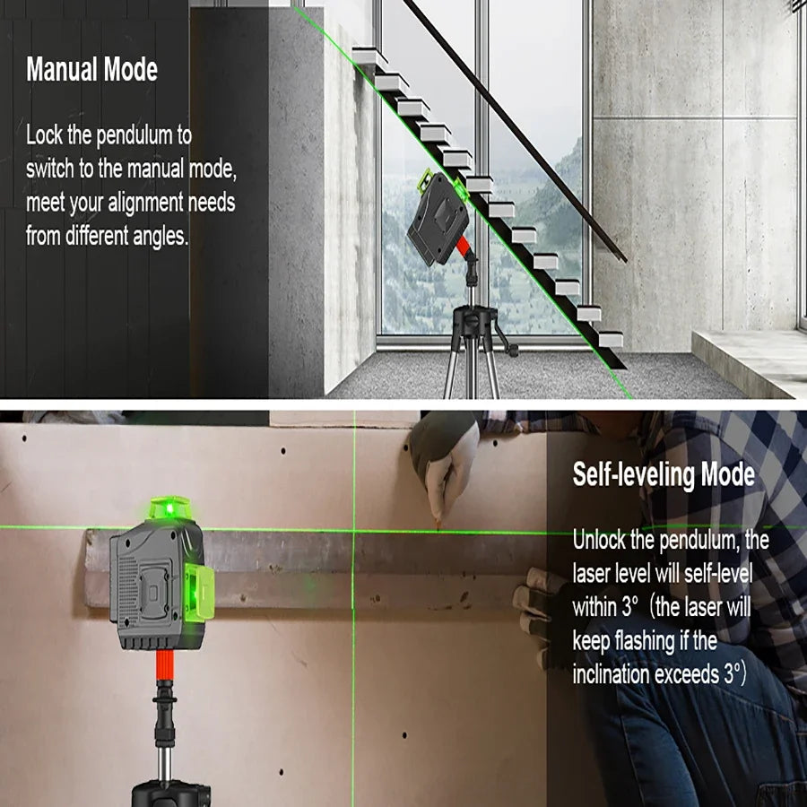 Professional Laser Level: 360 Cross, Green Laser, Self-Leveling Horizontal Vertical Precision,Construction Tools